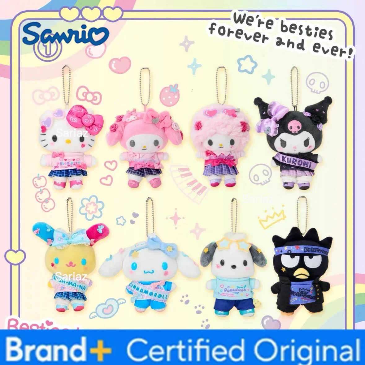 Sanrio School Style Hello Kitty My Melody Plush Keychain 90s Gal Flower Kawaii Bag Charm For Girls Gift H251225