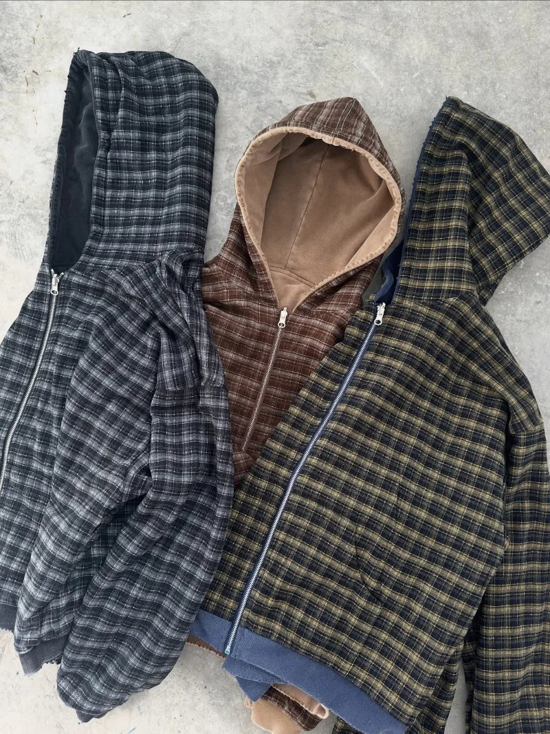 Y2K Harajuku Fashion Letter Printing Doublesided Plaid Zipper Hoodie Women Street Rock Casual Joker Couple Sweater 251225