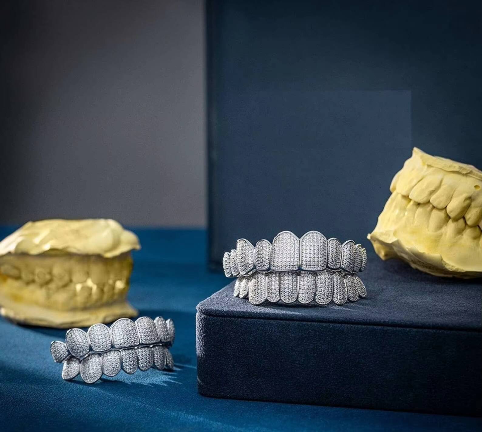 Luxury 925 Silver Round Cut Moissanite Diamond Grills Stylish Iced Out Hip Hop Teeth Jewelry for Men and Women Fine Grillz