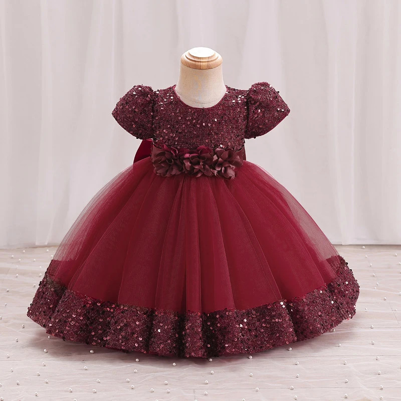 Bow Christmas Baby Girl Dresse Infant Sequin 1st Birthday Red Party Wedding Prom Kids Dresses For Lace Flower Princess Gown 251224