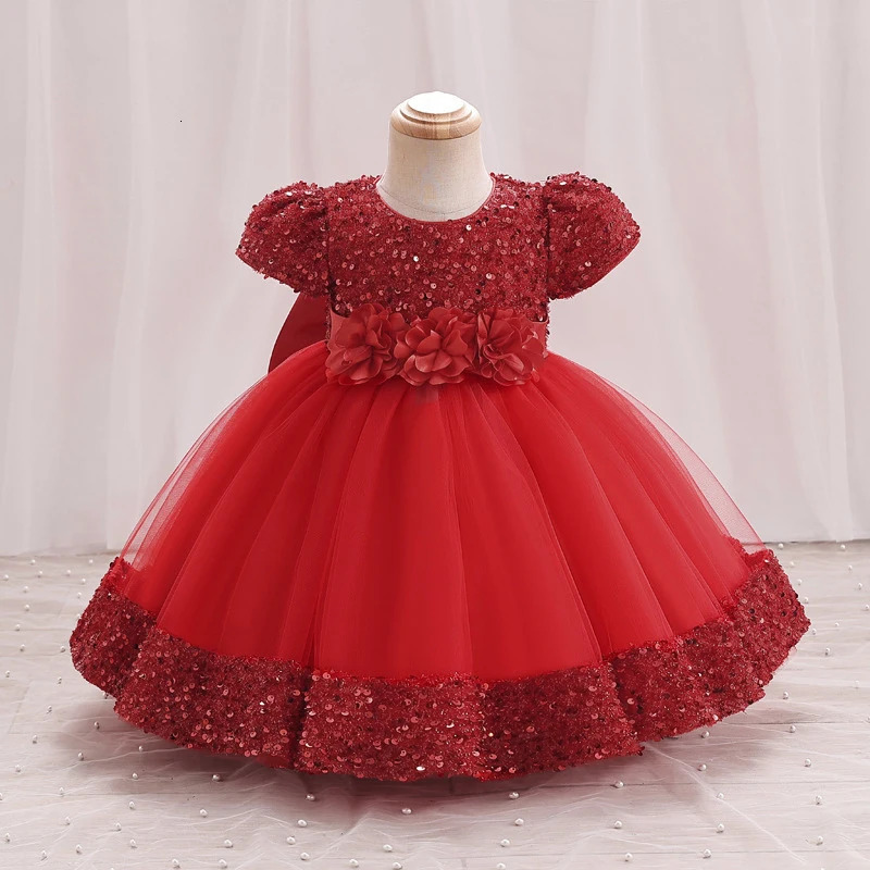 Bow Christmas Baby Girl Dresse Infant Sequin 1st Birthday Red Party Wedding Prom Kids Dresses For Lace Flower Princess Gown 251224