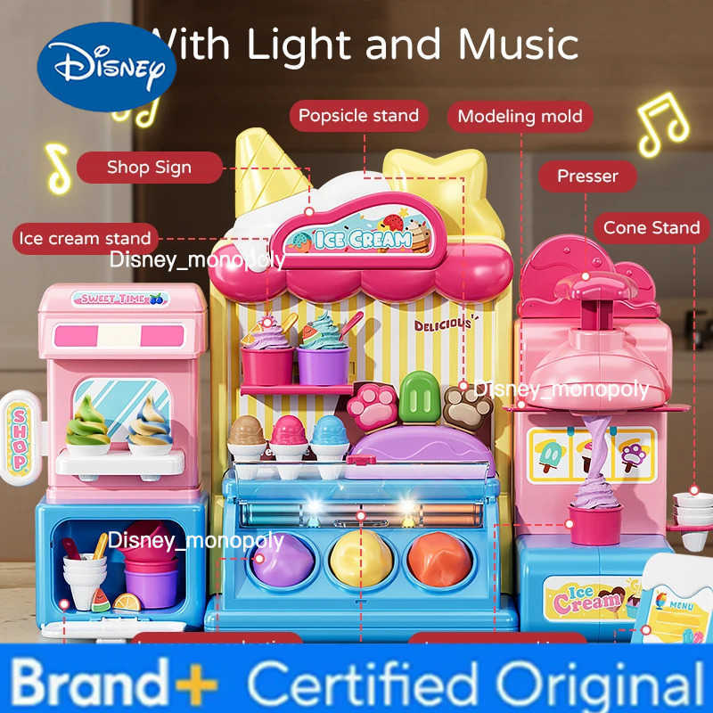 Disney Children Ice Cream Toy for Girl Play Dough Color Machine With Music and Light Boy Toy Food Fake Kids Supermarket 3 Years Gifts H251225 H251225