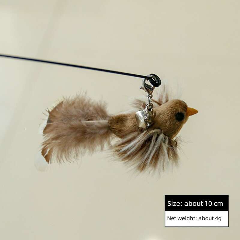 Bird Realistic Style Long Handled & Cat Teaser With Replaceable Feather Tips Cat Toy Pet Supplies