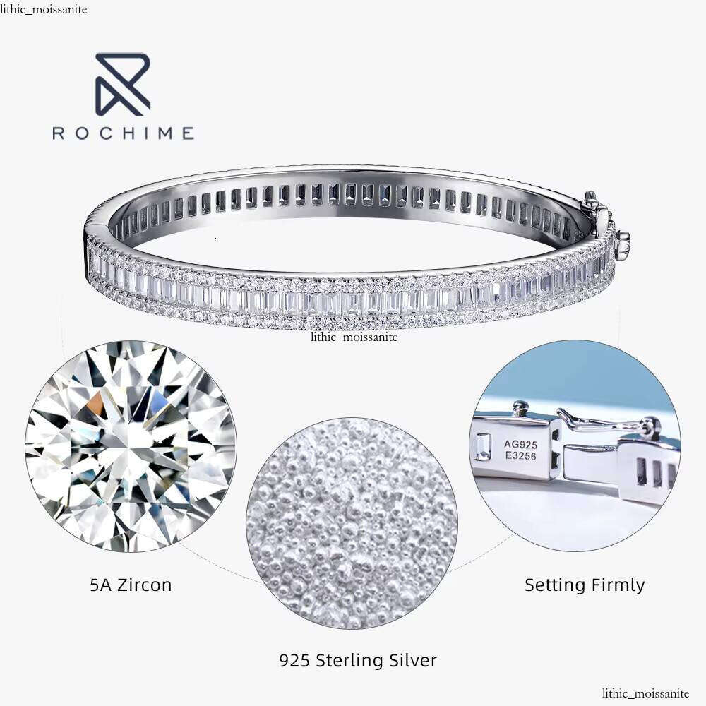 Rochie fashion Full Round Square VVS Moissanite Bangle 925 Sterling Silver Ring Bracelet Set Jewelry