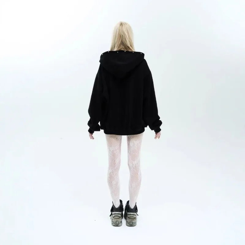 Trendy fashion cross patch goth oversized zip up hoodies for women Harajuku Y2K casual winter clothes couple sweatshirts 251225