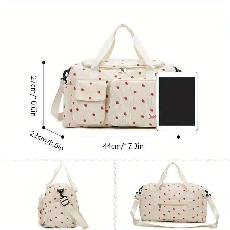 Large Capacity Casual Strawberry Print Duffel Bag with Multiple Compartments - Ideal for Travel, Gym, and Everyday Use X251225