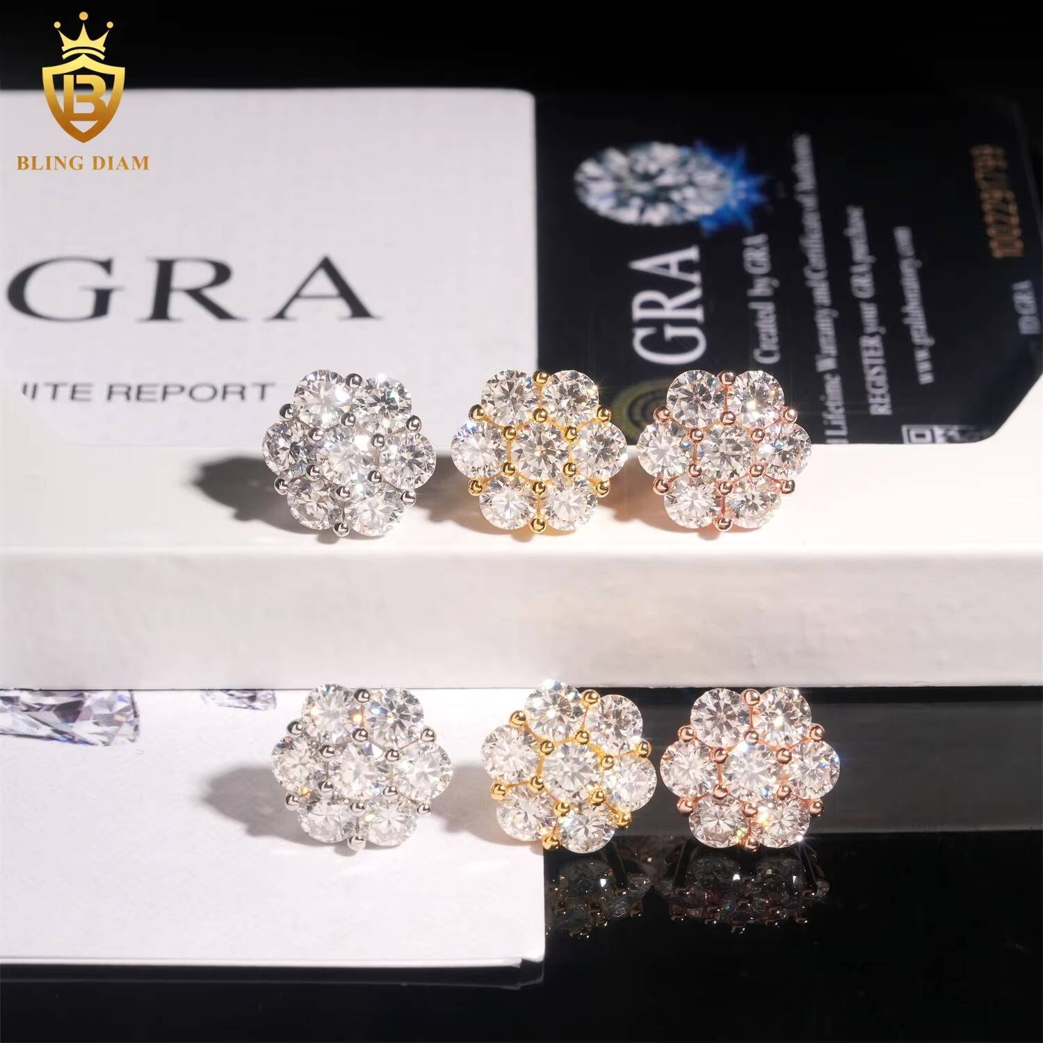 Wholesale Price Luxury VVS Moissanite 925 Sterling Silver Big Bling Stud Earrings