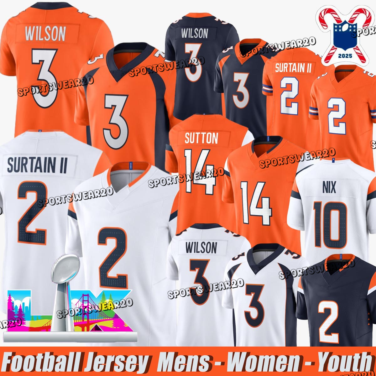 Bo Nix Denvers Broncoss jersey Patrick Surtain II ohn Albert Elway Jr. Peyton Manning Courtland Sutton Javonte Williams Quinn Meinerz Football Jerseys