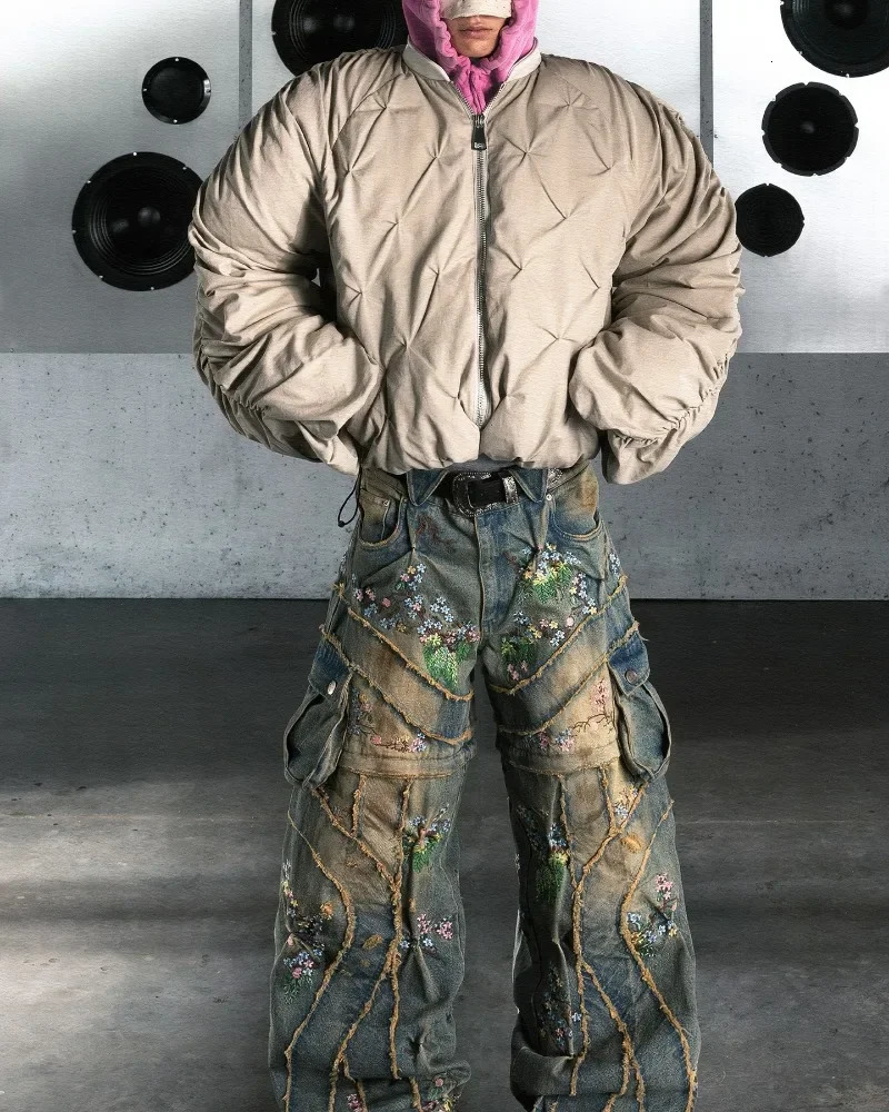 Fashion Street Vintage Hiphop Embroidery Stitching Old Baggy Jeans Women Y2K Harajuku Pop Couples High Waist Wide Leg Trousers 251225