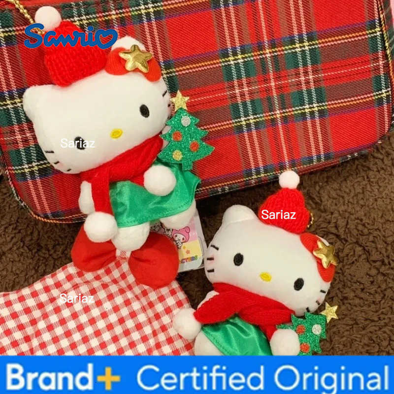 Sanrio New 15CM Kitty Plush Keychain Christmas Tree Long Legs Xmas Cartoon Santa ClausPlush Doll Backpack Charm Christmas Gift H251225