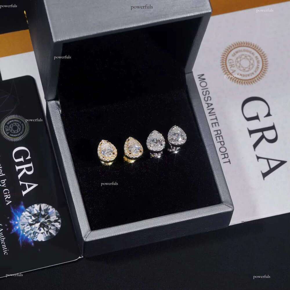 New Arrival 925 Silver Halo Design Pear Cut Moissanite Stud GRA Certificated Screw Back Women Fine Jewelry Earrings