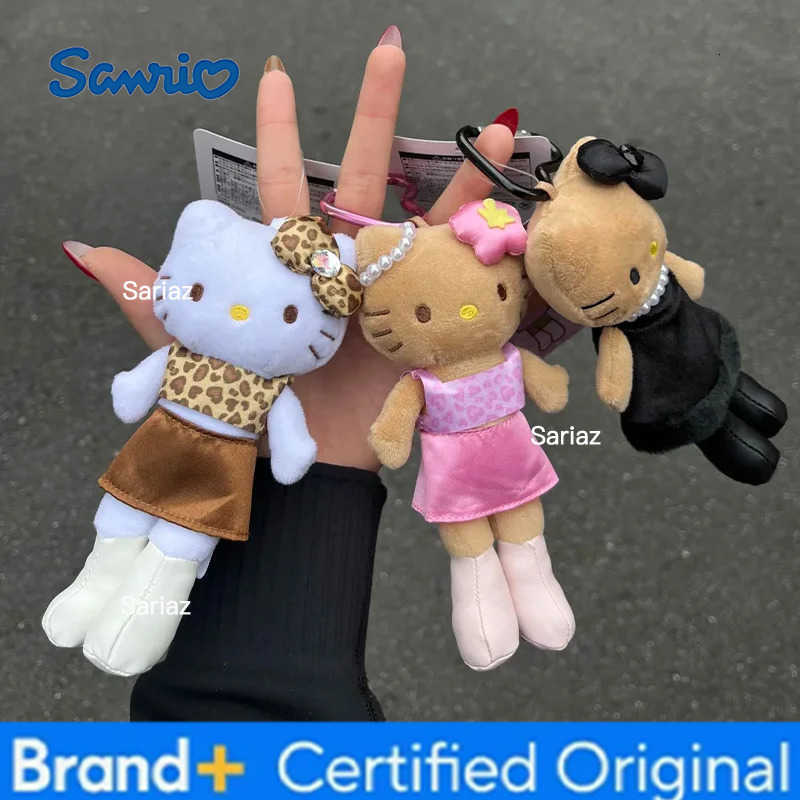Sanrio Kawaii Hello Kitty Leopard Print Long Leg Doll Keychain Black Animation Peripheral Cute Plush Keychain Girls Birthday Gifts H251225