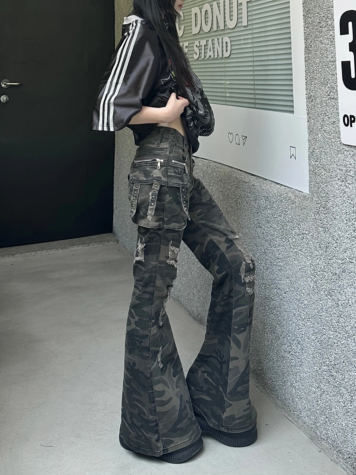 Autumn Winter Womens Harajuku Denim Flare Pants Low Rise Camouflage Cargo Jean Bell Bottom Y2k Cowbow In Kpop Grunge 251225