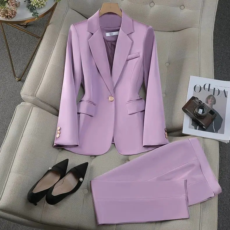 Insozkdg Purple Suit Coat for Women Spring High end Suit Fashion Professional Set Suit Pants Two Piece Set Women Outfits 251224