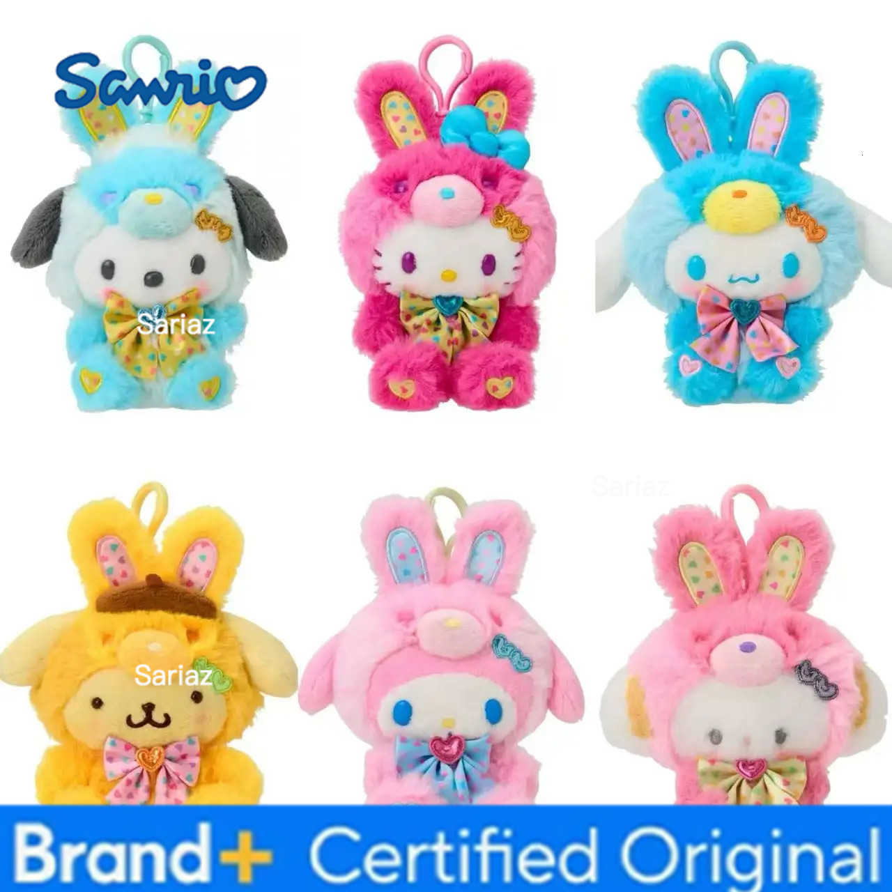 Sanrio Easter bunny series Cinnamoroll Cogimyun Pompompurin Kuromi Plush Stuffed Doll pendant colorful Melody Plushie key ring H251225
