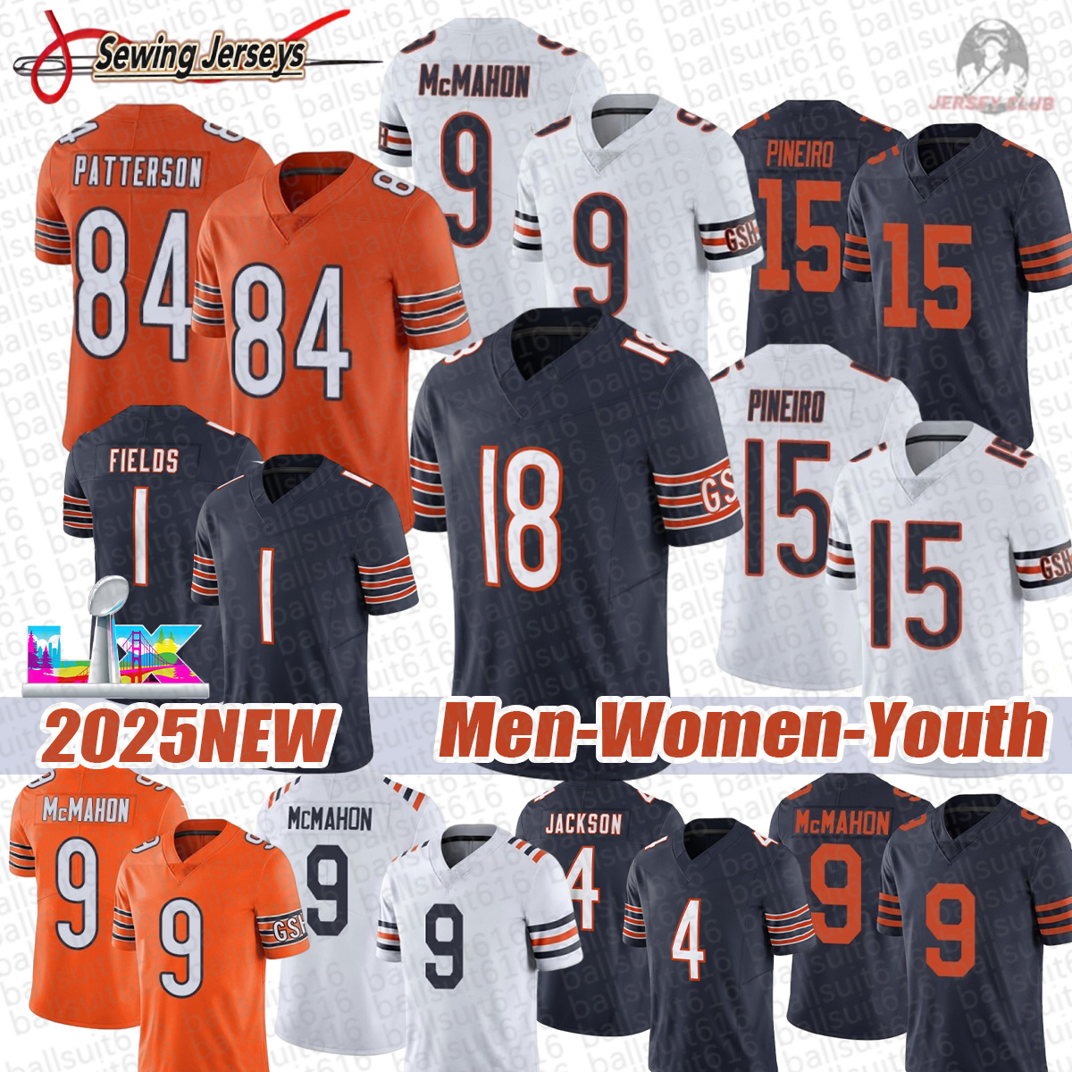 ChicagoS Bear jersey BearsS Football jerseys #18 Caleb Williams #84 Colston Loveland #34 Walter Payton Rome Odunze Tory Taylor DJ Moore Jersey
