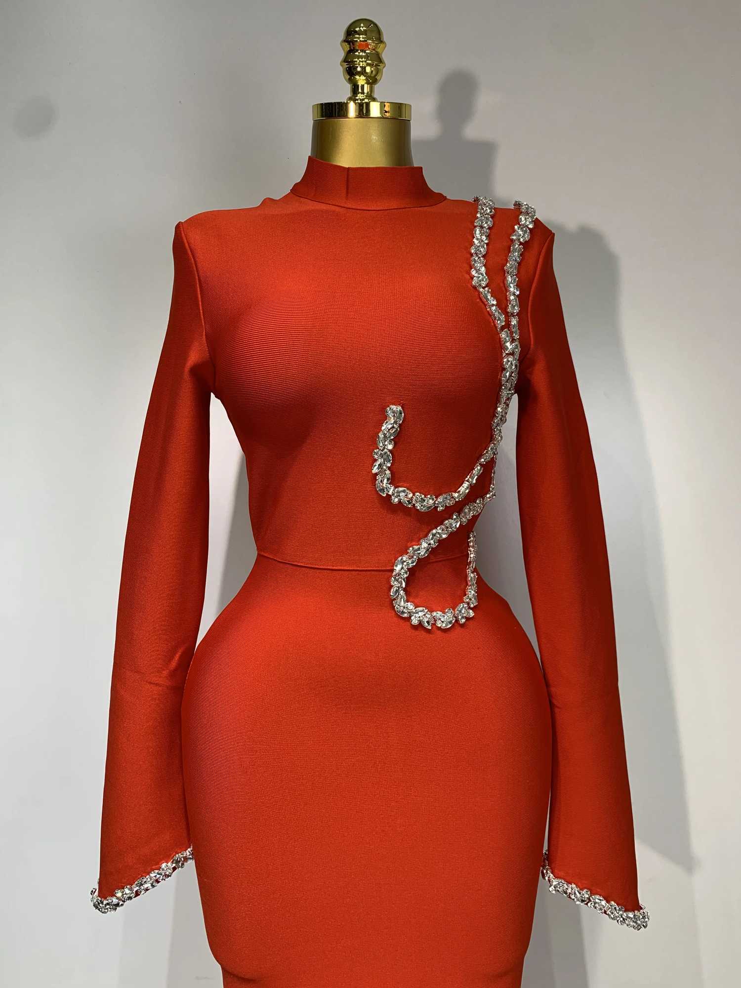 Women Sexy Long Sleeve Diamonds Maxi Long Bodycon Bandage Dress 2025 Celebrity Elegant Evening Party Luxury Birthday Dresses C251225