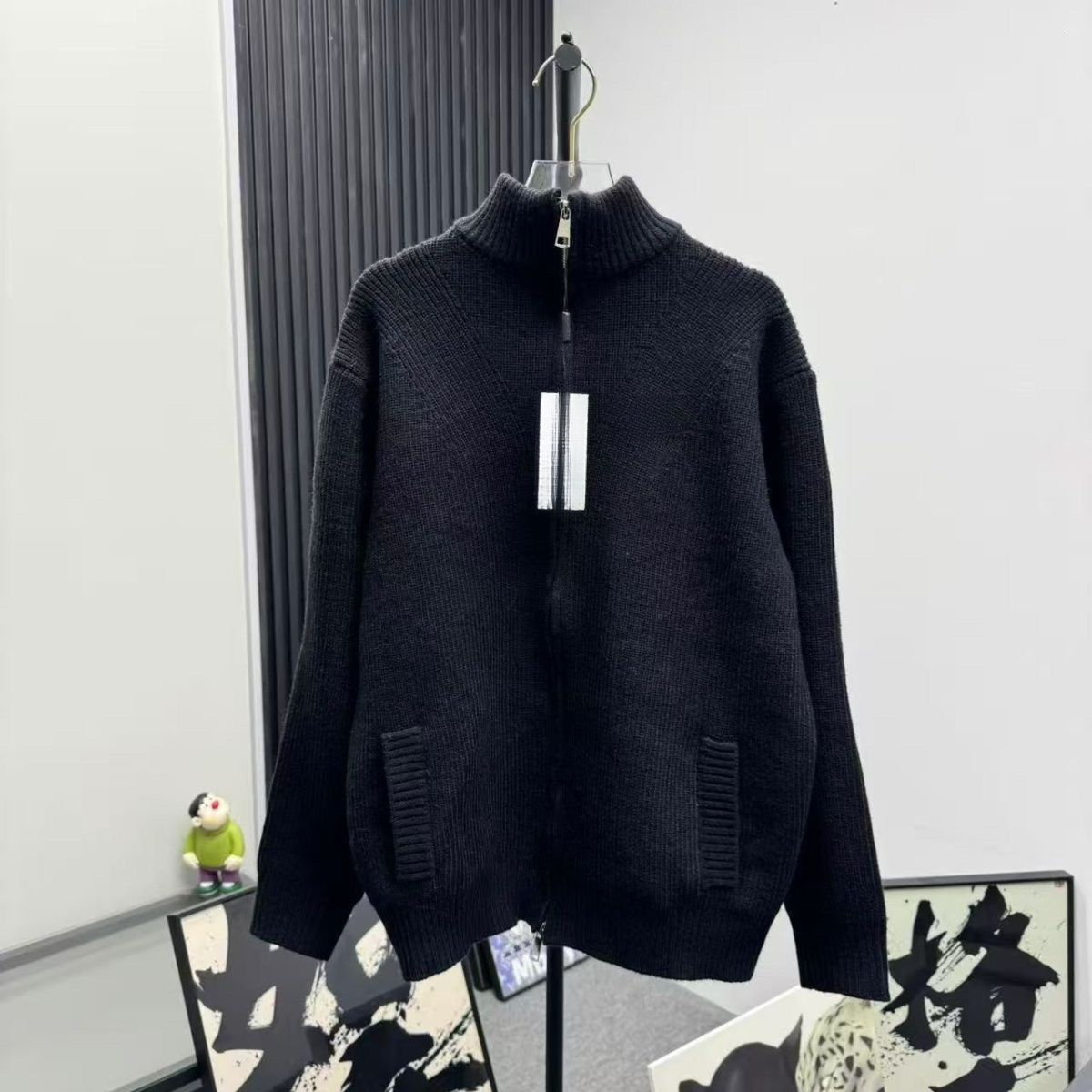 Embroidered Unisex Loose Letter Jacket New Zipper Stand Collar Sweater Red Same Style Knitted Top Cardigan Knitwear