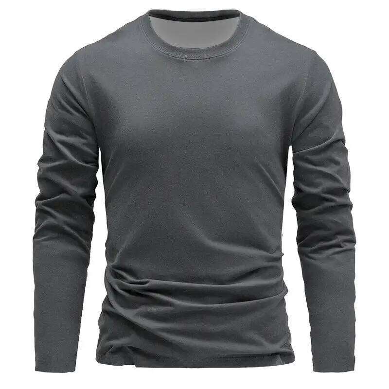 Spring And Autumn Men's Solid Color Round Neck 100% Polyester Fiber Casual Loose Long Sleeve T-Shirt