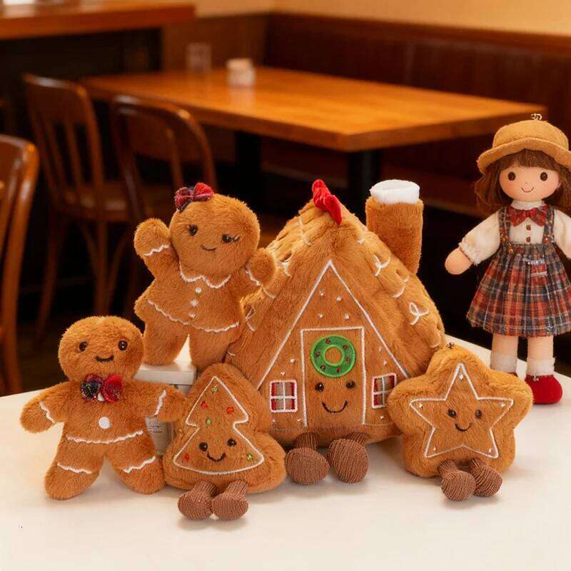 Fun Christmas Series Plush Toy Gingerbread House Couple Dolls Snowman Ornament Soft Stuffed Animal Xmas Gift Set X251225