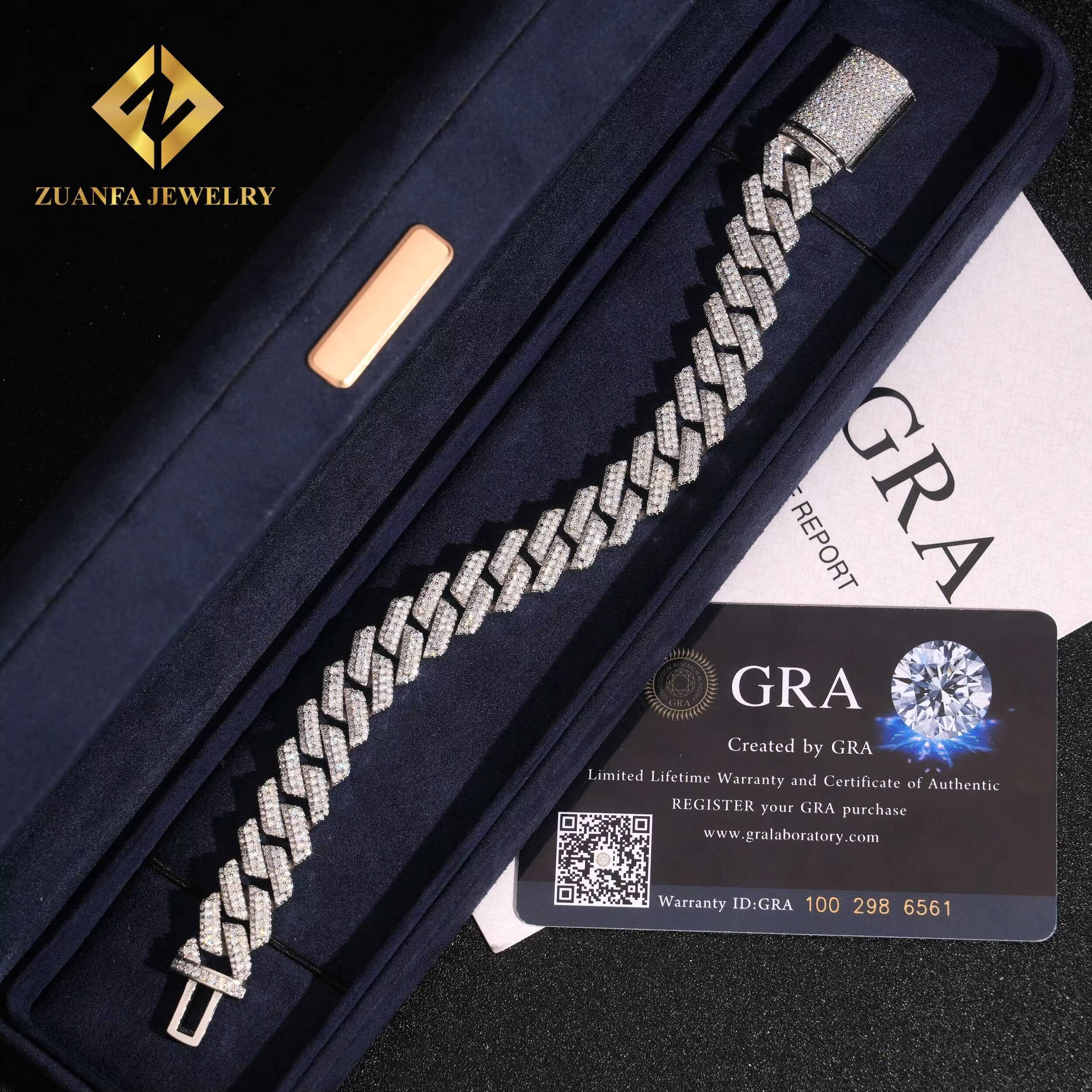Fashion 125mm VVS1 Moissanite Cuban Link Chain Necklace Bracelet Men HipHop Iced Out Diamond 925 Sterling Silver with GRA - view 4