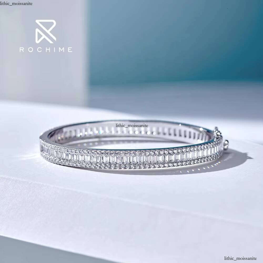 Rochie fashion Full Round Square VVS Moissanite Bangle 925 Sterling Silver Ring Bracelet Set Jewelry