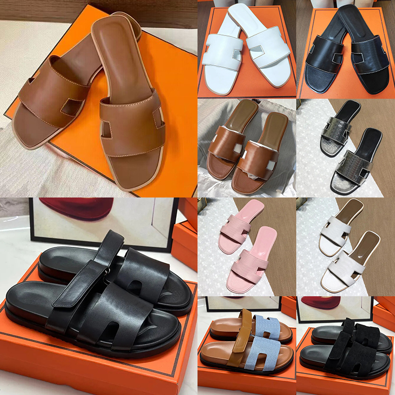 Free shipping designer slippers with box for women chypre black white brown pink leather sandals classic versatile flip flops luxury soft leather slides