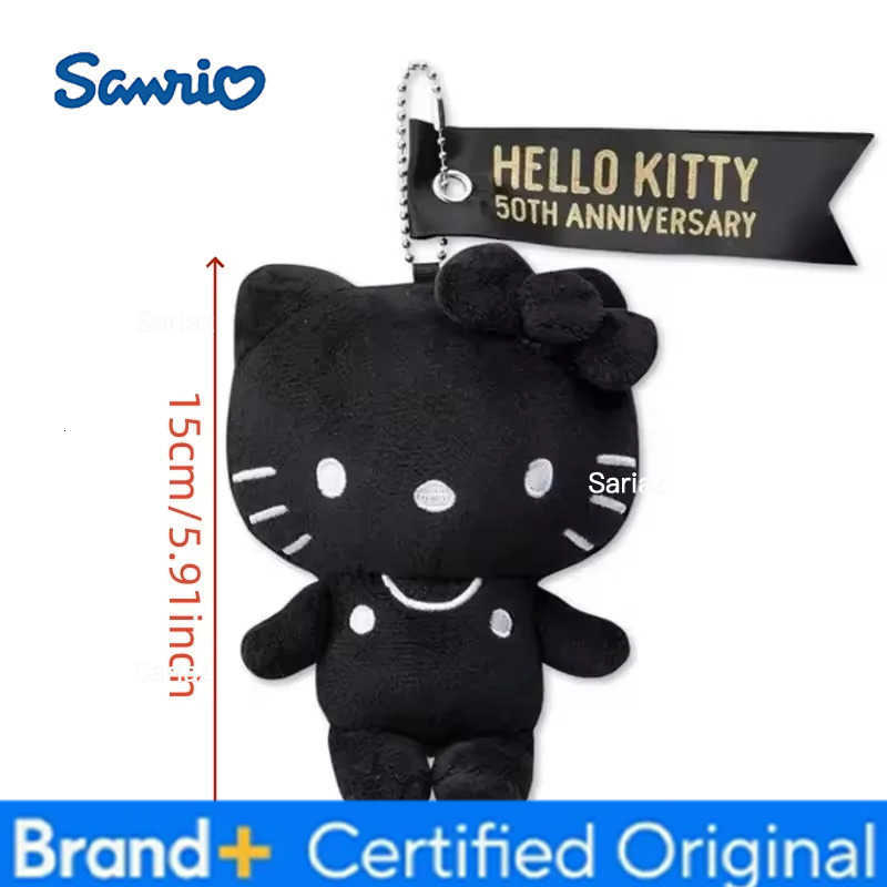 Sanrio New Cute 50th Anniversary Limited Edition Pure Black and White Hello Kitty Pendant Girls Heart Plush KT Doll Keychain Pendant H251225