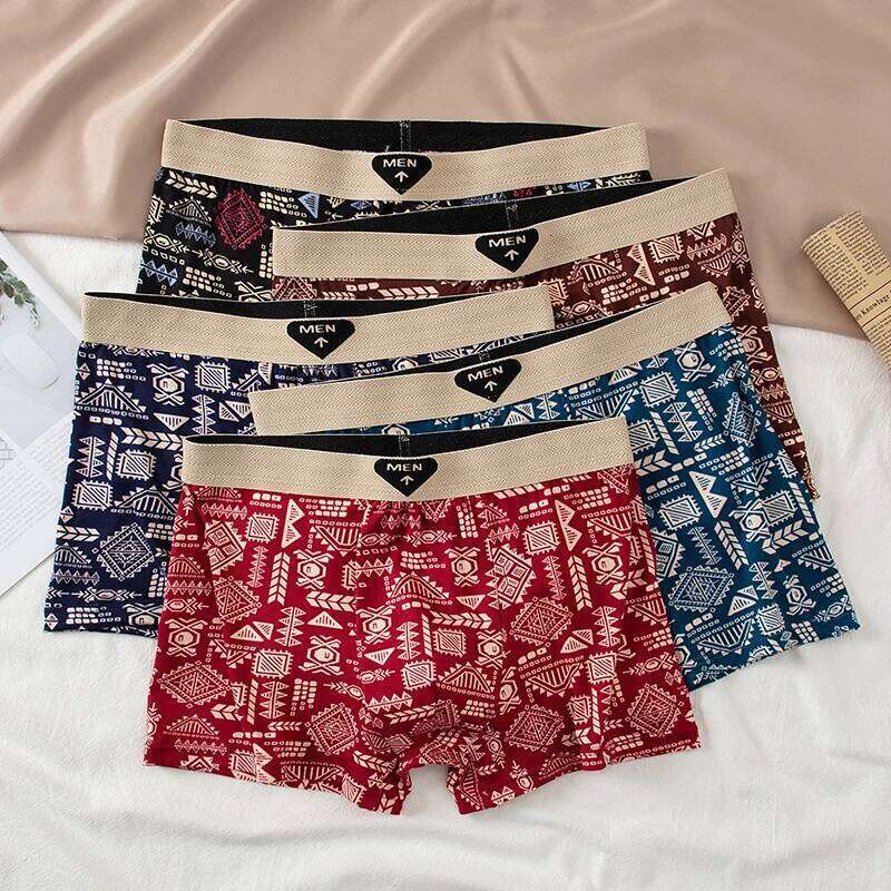 5 Pcs Fashionable And Versatile Printed Underwear For Men In All Seasons Comfortable Plus Size Youth Boxer Casual Shorts X251225