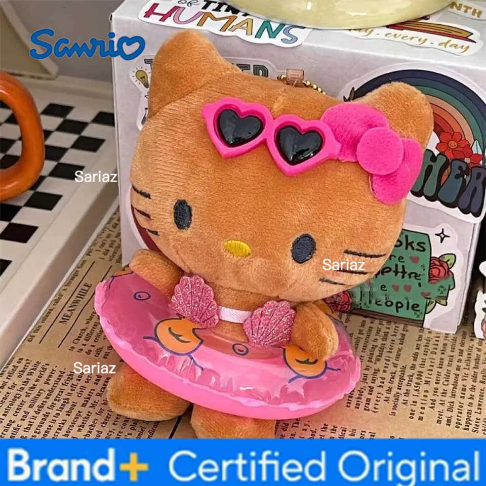 Sanrio Black Skin Swimming Ring Hello Kitty Keychain Summer Creative Kitty Cat Doll Bag Accessories Keychains Ornament H251225