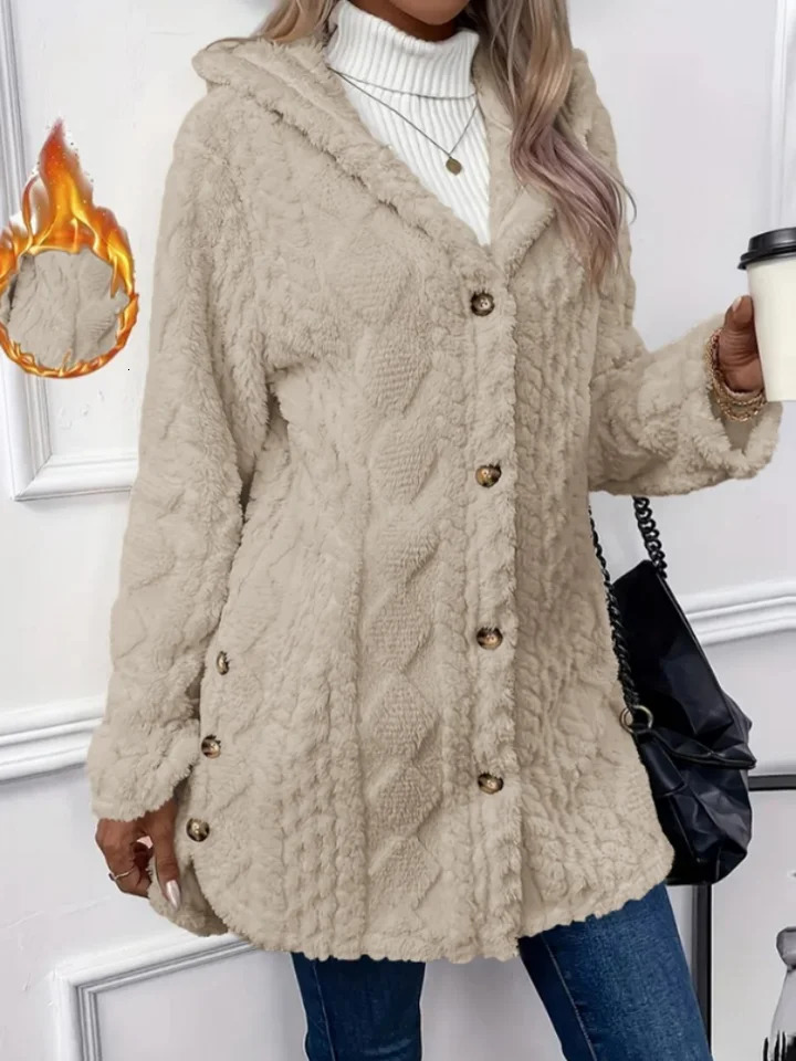 Winter Fashion Warm Long Sleeve Cardigan Hooded Women Coat Casual Elegant Outwear 251225