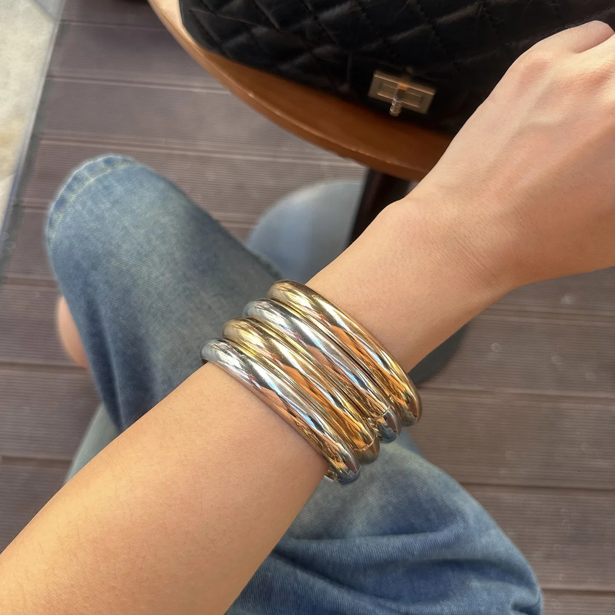 Multi Pieces Exaggerated Punk Hip Hop Heavy Metal Spring Bangles Vintage Fashion Gold Silver Color For Women Bracelets M 251219
