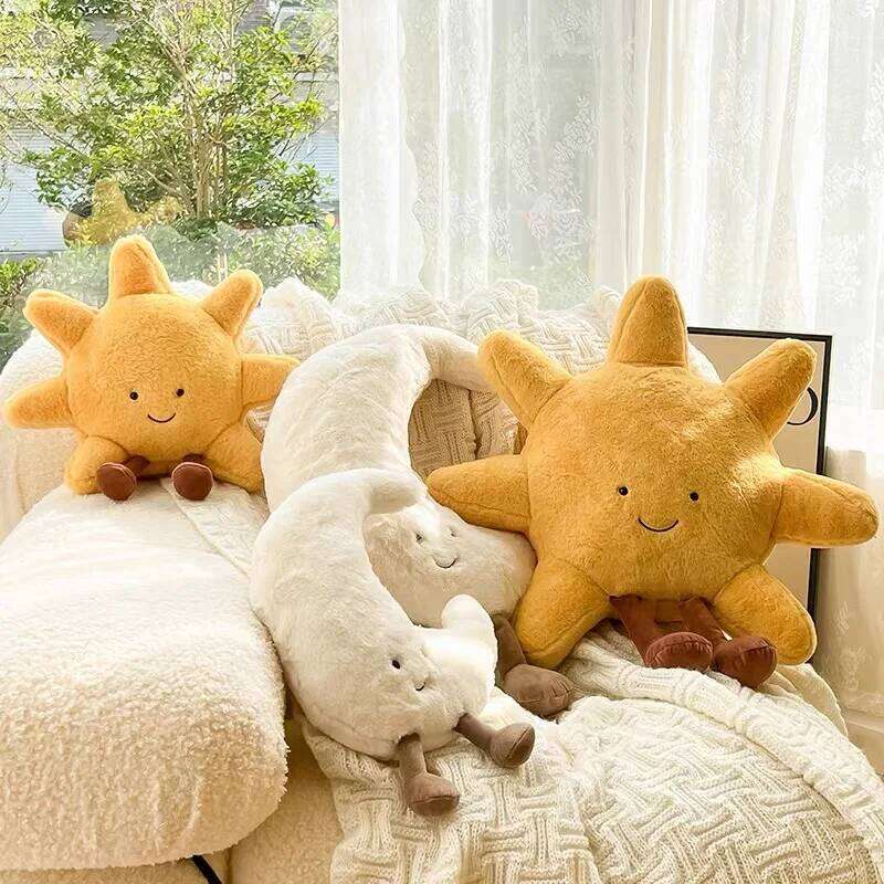High Quality Smile Face Moon Yellow Sun Plushie Cushion Stuffed Cute Weather Plush Toy for Kid Bedroom Decor Sofa Throw Pillow X251225