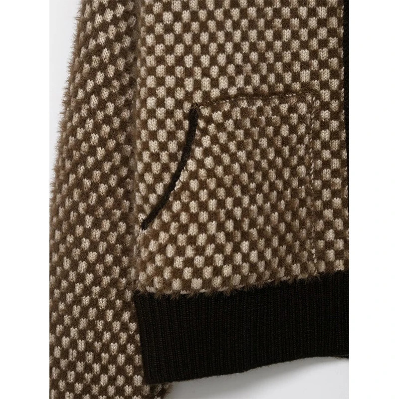 Womens Spliced knit Short Jackets Autumn Winter Stand Collar Long Sleeve Coats Streetwear Female Outerwear Chic Tops 251225