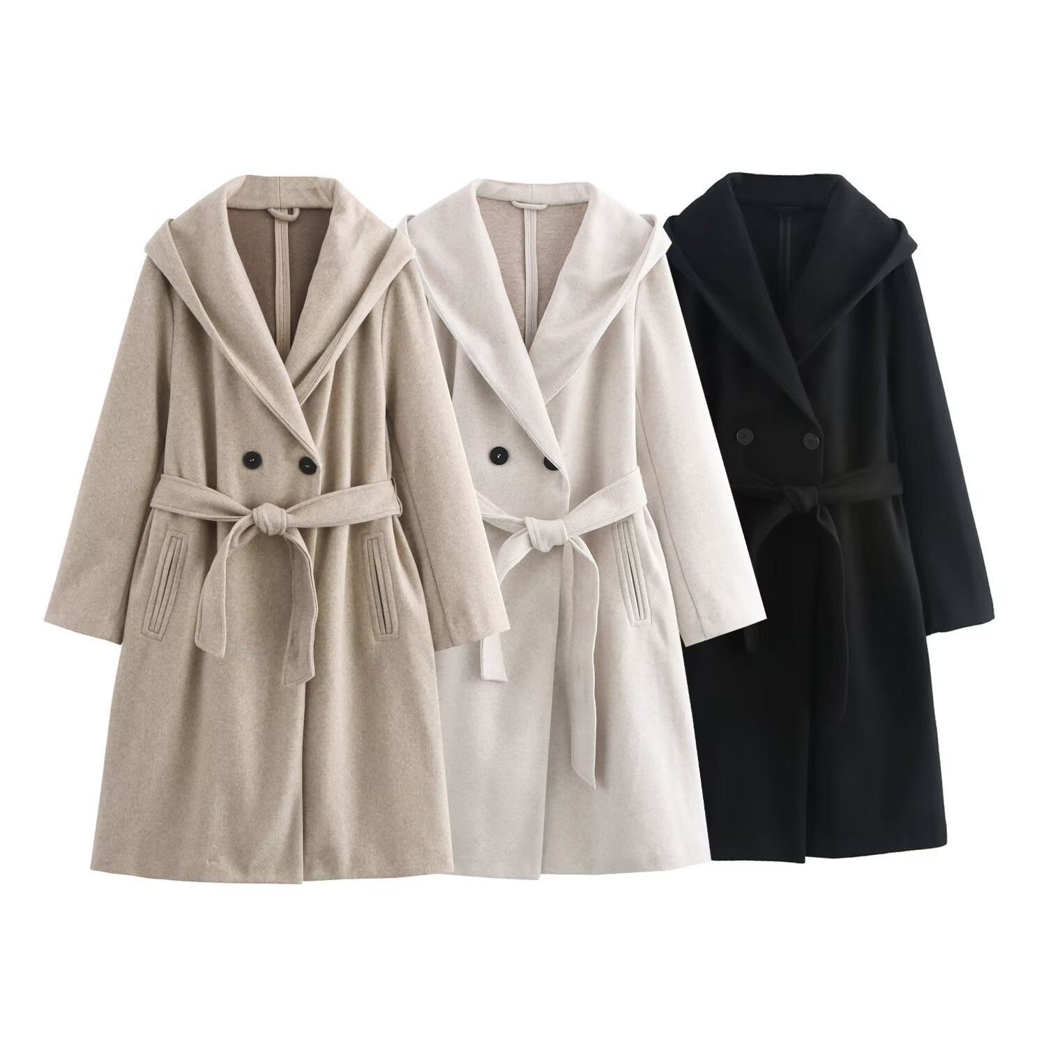 Nlzgmsj TRAF autumn winter wool coat beige solid double-layer breathable hooded coat casual womens fashionable top 240828