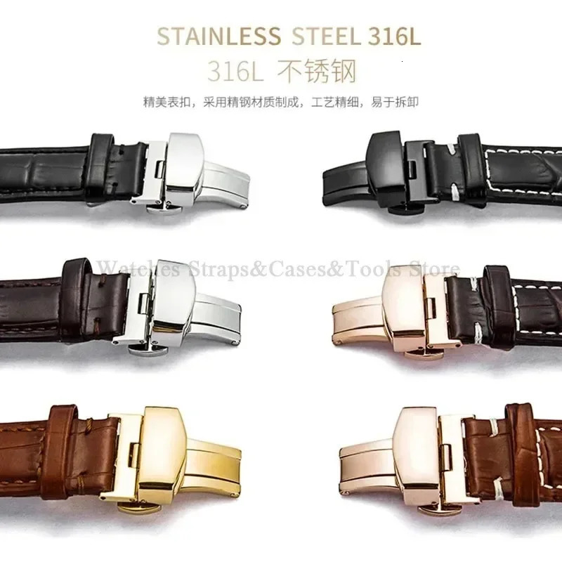121314151617181920mm 22mm 24mm Genuine Leather Strap Watchband With Box Butterfly Clasp Universal Men WomenBelt Bracelet 251216 - view 5