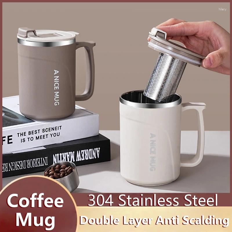 Mugs 450ML Stainless Steel Insulated Coffee Mug With Detachable Tea Strainer Leak-Proof Lid And Handle - Double-Walled Thermal Cup