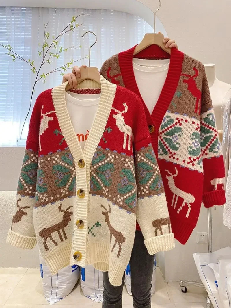2026 Knitted Christmas Sweater Knit Sweaters For Men Cardigan Couple Vintage Cardigans Coat Y2K Jacket Mens Clothing 251225