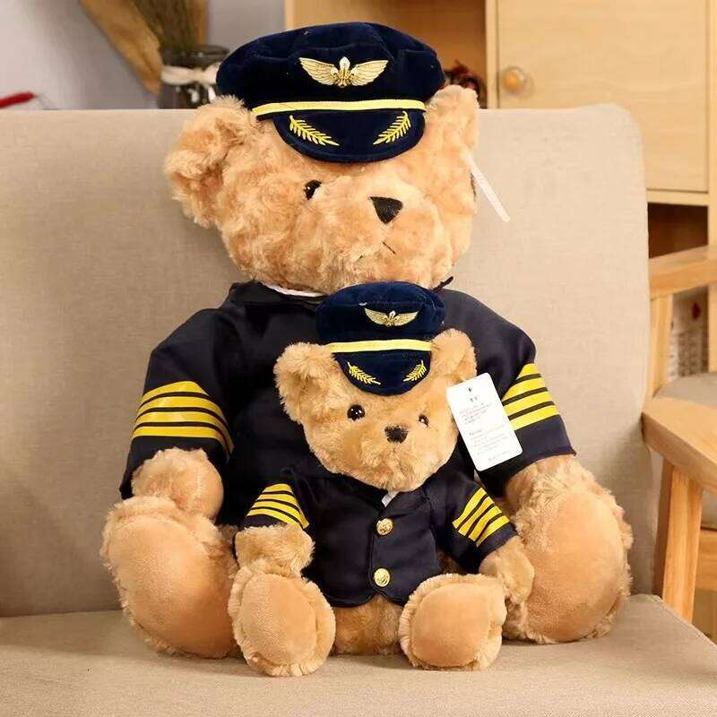 Cute Pilot Plush High-Quality Captain Bear Flight Attendant Kawaii Baby Soft Stuffed Dolls Ornament Decor Kid Toy Gifts X251225
