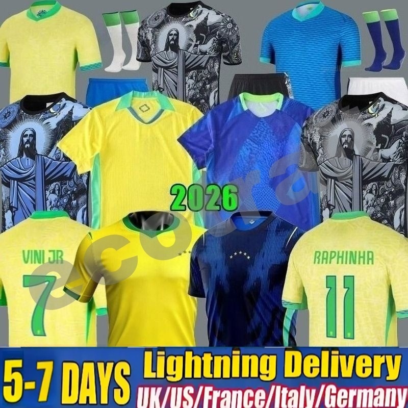 2026 World Brazil footbal kit Cup Soccer Jersey L.PAQUETA NEYMAR VINI JR. P.COUTINHO RICHARLISON football shirt G.JESUS T.SILVA BRUNO G. PELE CASEMIRO Men Kids