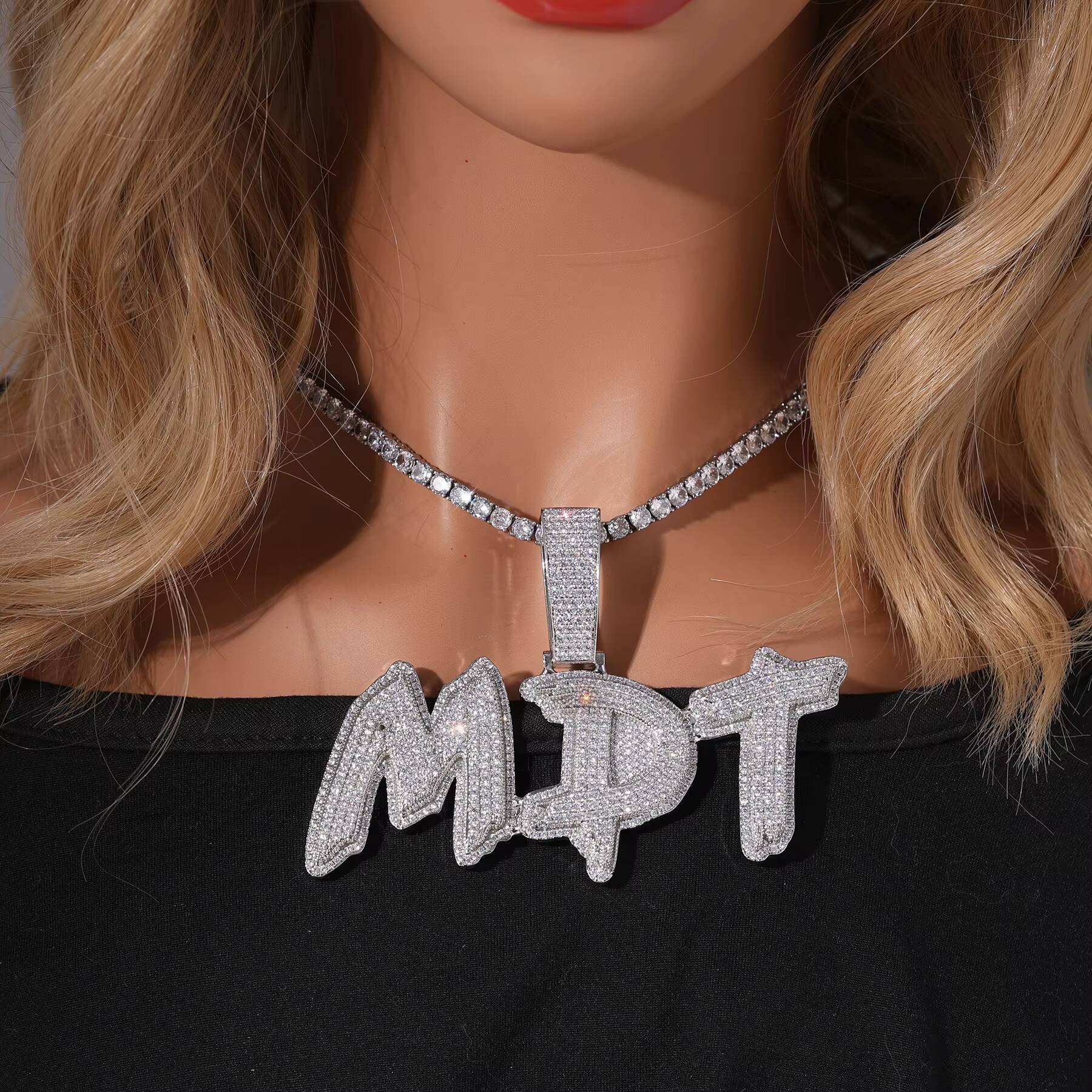Hot Sale Hip Hop Name Custom Letter Chain Personalised Sparkling Italicized Cursive Name Pendant Necklace MoissaniteVVS Diamond Jewelry