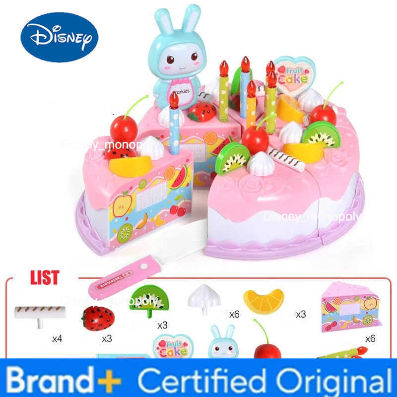 Disney Kids Toy Simulation DIY Birthday Cake Model Kitchen Pretend Play House Cutting Fruit Food Toy for Toddler Children Gift Boy Girl H251225
