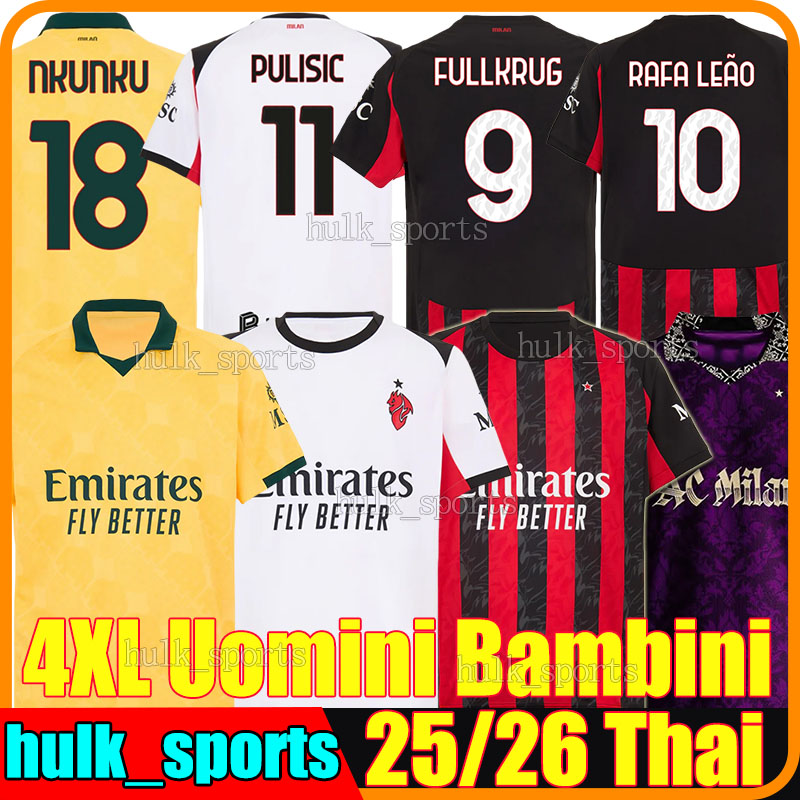 4XL 25/26 FULLKRUG Soccer Jerseys AC PULISIC M.MAIGNAN PULISIC RAFA LEAO NKUNKU GIMENEZ SAELEMAEKERS MODRIC FOFANA RICCI men kids kits sets football shirts