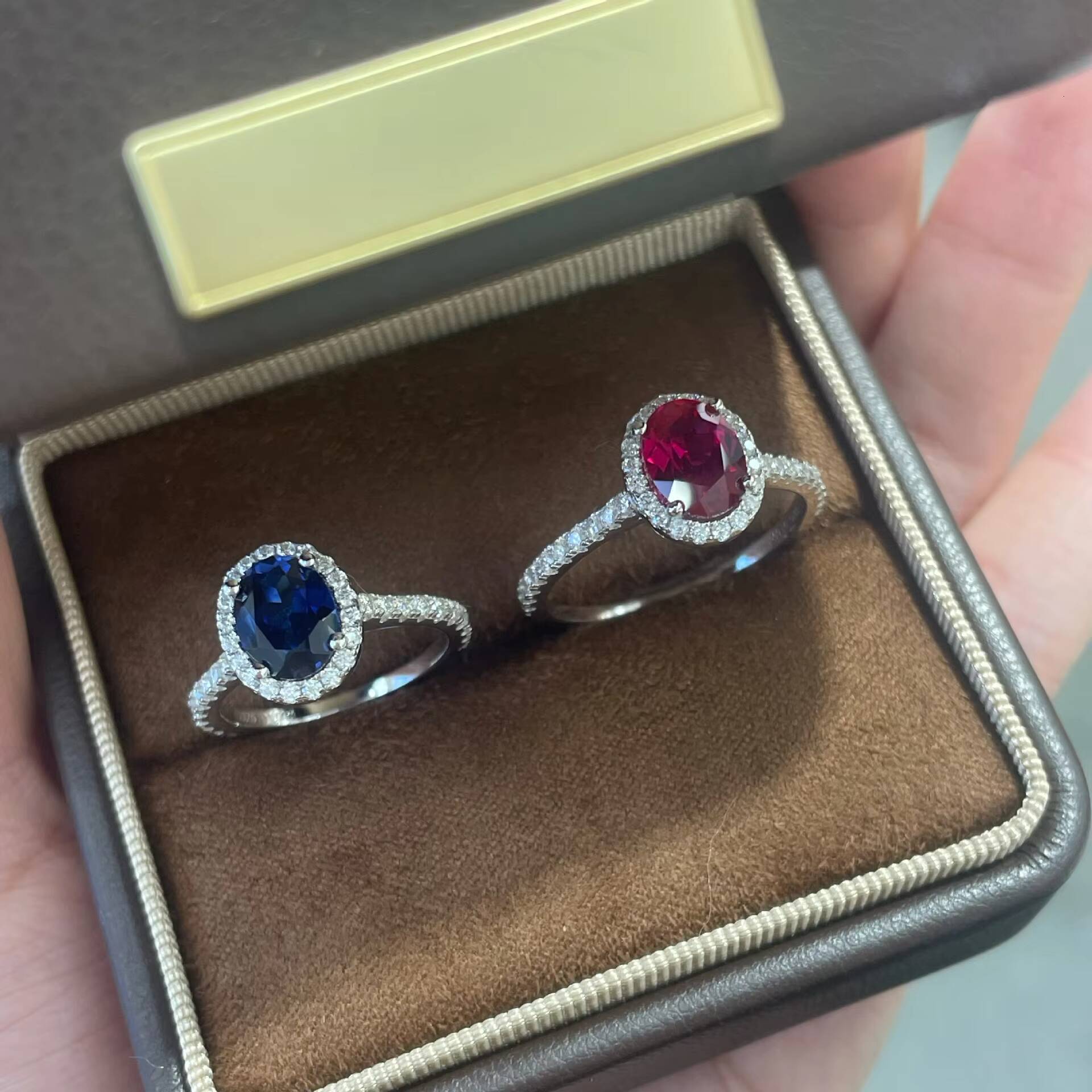 New 18K White Gold Plated 925 Sterling Silver Rings Lab Grown Gemstone Padparadscha Cornflower Sapphire Moissanite Ring