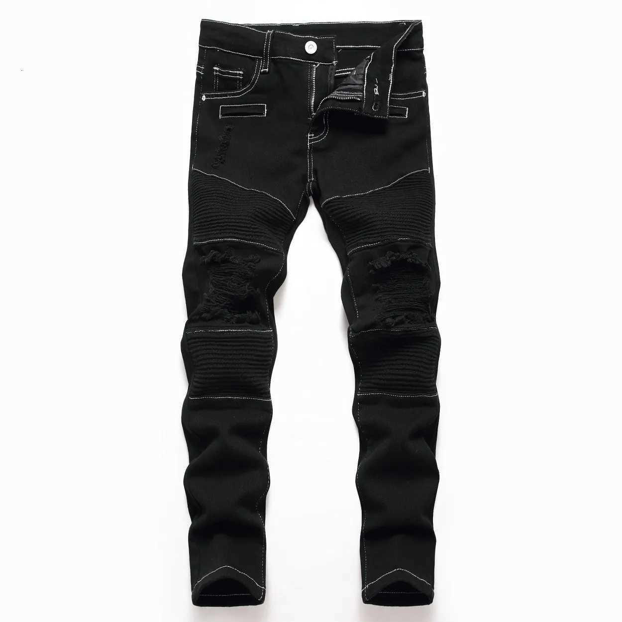 Denim Straight Pants Jeans Stretch Washed Distressed Mid Waist Ankle LengTH Trousers Big kids Streetwear 2025 C251225
