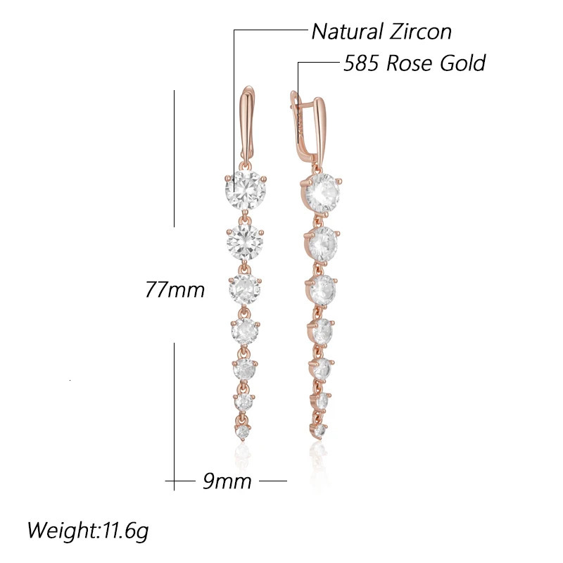 Kinel Sparkling White Natural Zircon Long Dangle Earrings For Women Fashion 585 Rose Gold Color Party Accessories Daily Jewelry 251223