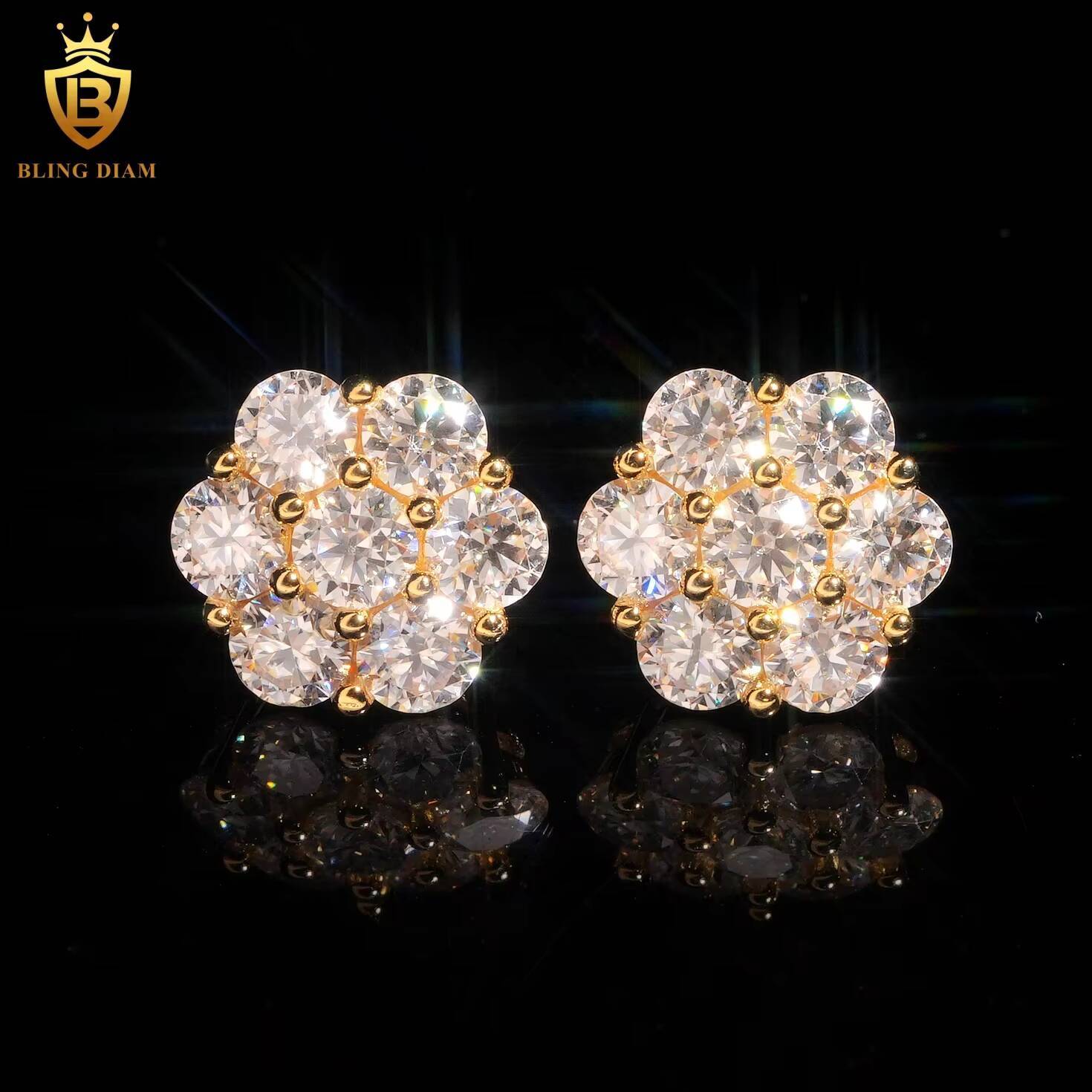 Wholesale Price Luxury VVS Moissanite 925 Sterling Silver Big Bling Stud Earrings
