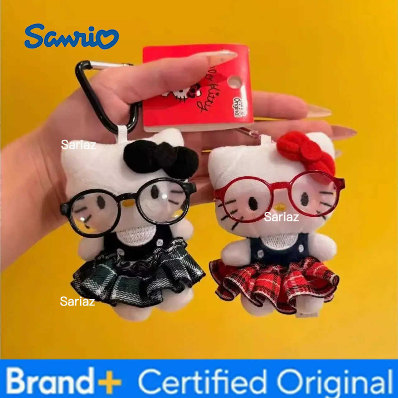 Sanrio Cute Glasses Hello Kitty Pendant Girl Doll Backpack Pendant Bag Plush Doll Keychain Car Hanger H251225
