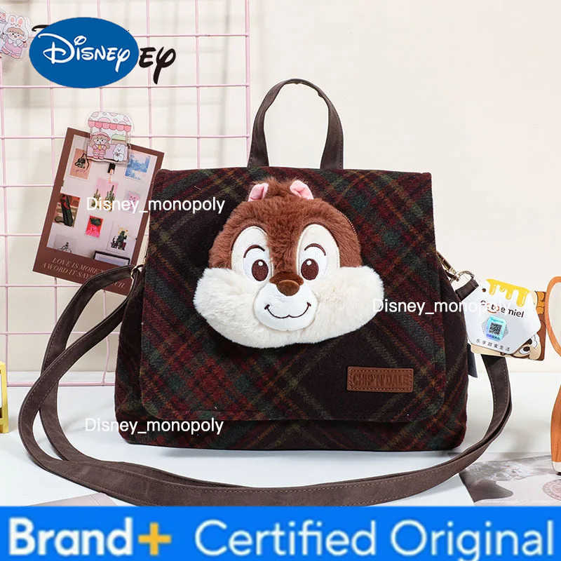 Disney New Original Retro Backpack Large Capacity Cartoon Cute Doll Handbag Fashion Versatile Grid Backpack Girl Birthday Gift H251225