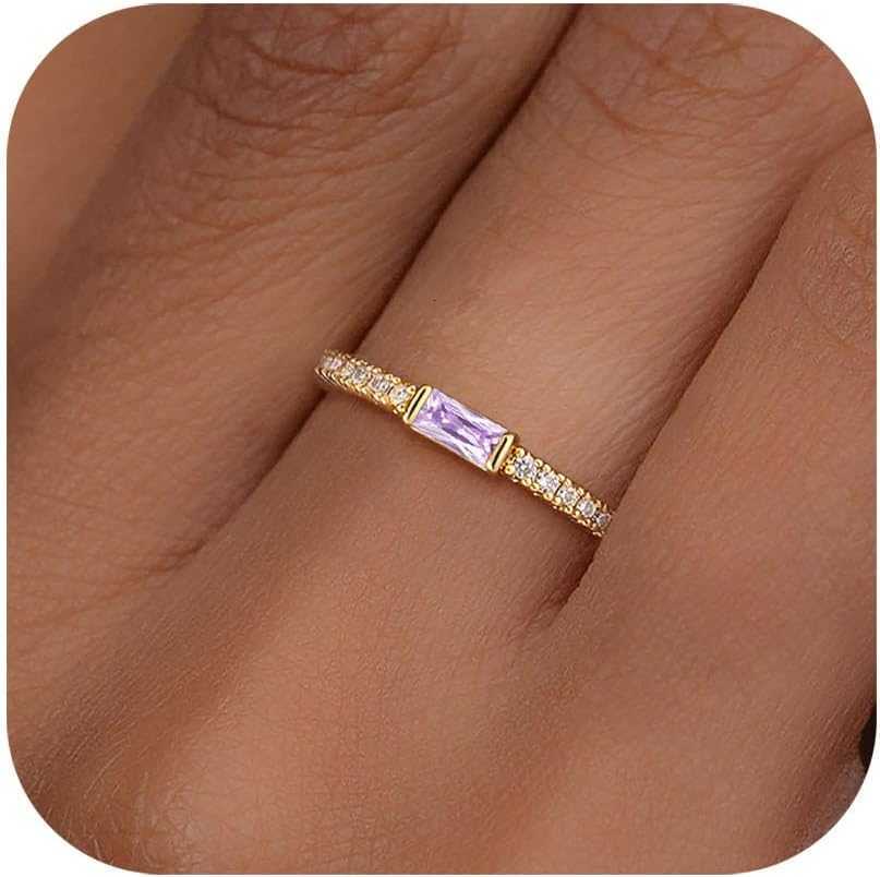 ne Gold Rings for Women Non Tarnish 14K Gold Plated Eternity Stackable Rings Dainty CZ Gemstone Engagement Rings Wedding Band Jewelry Gifts Size 4-10 